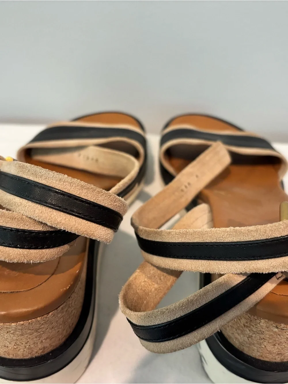 See By Chloé Black and Tan Platform Slingback Sandals